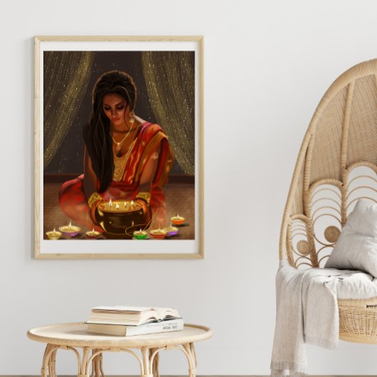 Mooie Vrouw Indische Digitale Kunst Portret Saree Poster