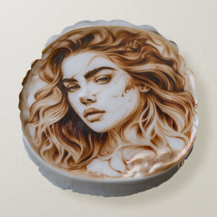 Mooie vrouw Latte Art Rond Kussen