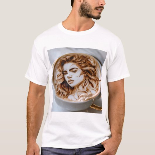 Mooie vrouw Latte Art T-shirt (Voorkant)