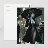 Mooie  vrouw loopt in de regen briefkaart (Voorkant / Achterkant)