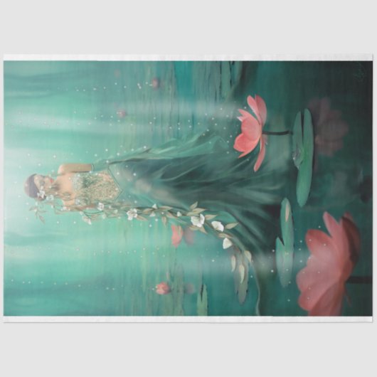 Mooie Vrouw Lotus Water Emerald Groen Tissuepapier (Voorkant)