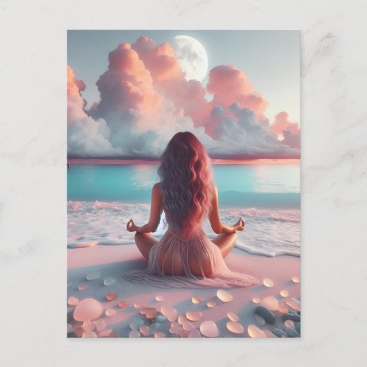 Mooie vrouw mediteren op strand blanco briefkaart (Voorkant)