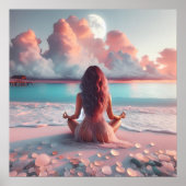 Mooie vrouw mediteren op strand blanco poster (Voorkant)