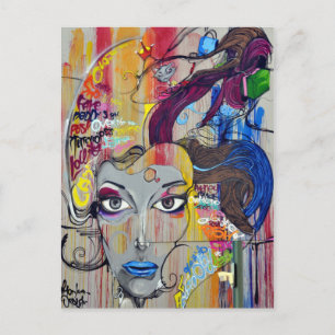 Mooie vrouw met blauwe lippen graffiti briefkaart