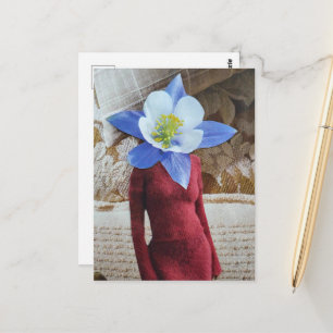 Mooie vrouw met bloem hoofd collage briefkaart