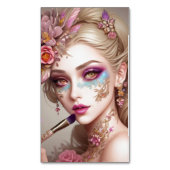 Mooie vrouw met bloemen magnetisch visitekaartje (Voorkant Verticaal)