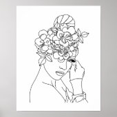 Mooie vrouw met bloemen op hoofd lijn kunst poster (Voorkant)
