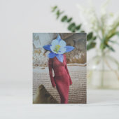 Mooie vrouw met bloemenkop collage briefkaart (Staand voorkant)