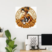 Mooie vrouw met Boxer Mom & Pup Poster (Thuiskantoor)