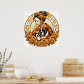 Mooie vrouw met Boxer Mom & Pup Poster (Keuken)