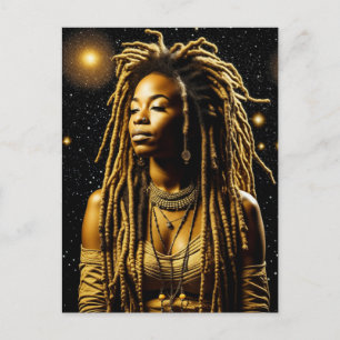 Mooie vrouw met dreadlocks onder de sterren briefkaart