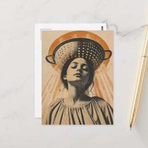 mooie vrouw met een vergiet hoed briefkaart