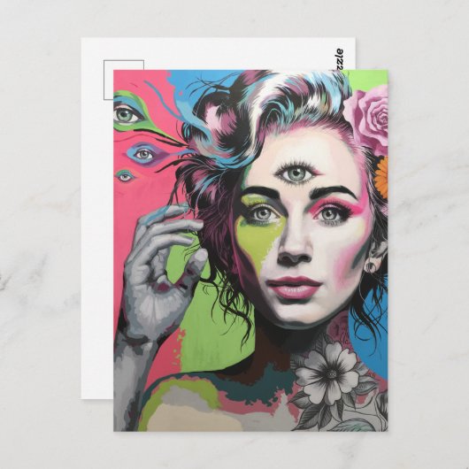 Mooie vrouw met het derde oog briefkaart (Voorkant / Achterkant)