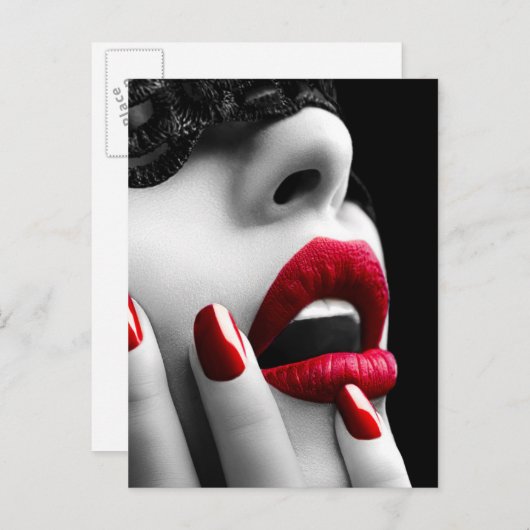 Mooie Vrouw met het Zwarte Masker van het Kant Briefkaart (Voorkant / Achterkant)