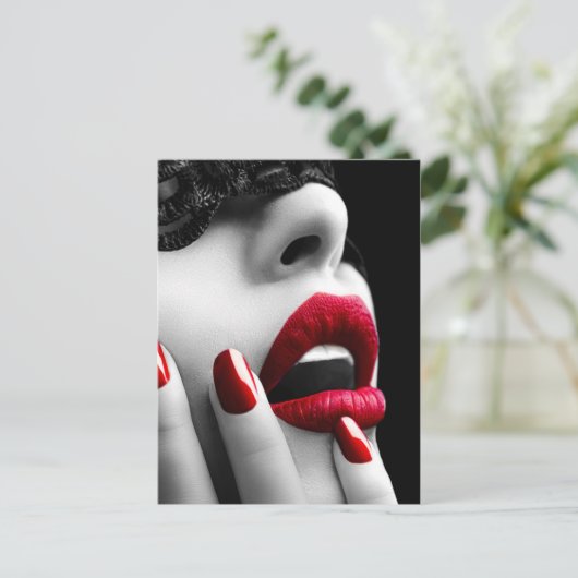 Mooie Vrouw met het Zwarte Masker van het Kant Briefkaart (Staand voorkant)