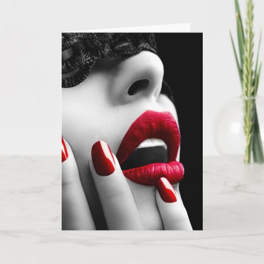 Mooie Vrouw met het Zwarte Masker van het Kant Kaart (Voorkant)