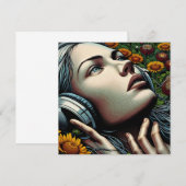 Mooie Vrouw met Hoofdtelefoon in Zonnebloemen (Voorkant / Achterkant)