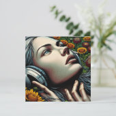 Mooie Vrouw met Hoofdtelefoon in Zonnebloemen (Staand voorkant)