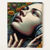 Mooie Vrouw met Hoofdtelefoon in Zonnebloemen Planner (Achterkant)