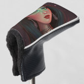 Mooie vrouw met hoorns en rode lippenstift golfheadcover (3/4 voorkant)