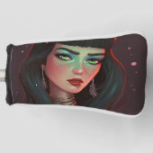 Mooie vrouw met hoorns en rode lippenstift golfheadcover (Voorkant)