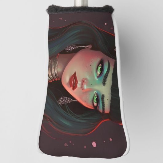 Mooie vrouw met hoorns en rode lippenstift golfheadcover (Draai 90)