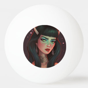 Mooie vrouw met hoorns en rode lippenstift pingpongbal