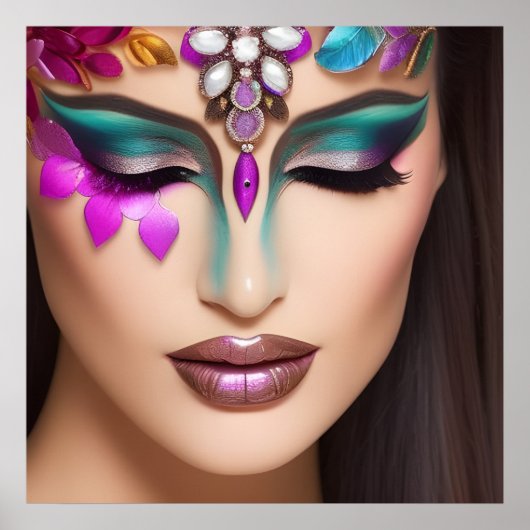 Mooie Vrouw met Jeweled Face Make-up Poster (Voorkant)