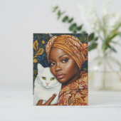 Mooie vrouw met kat briefkaart (Staand voorkant)