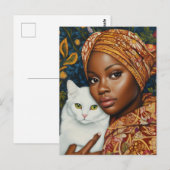 Mooie vrouw met kat briefkaart (Voorkant / Achterkant)