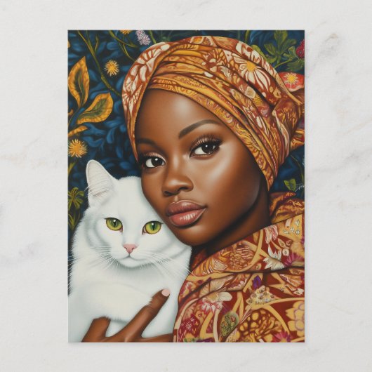 Mooie vrouw met kat briefkaart (Voorkant)