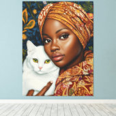 Mooie vrouw met kat canvas afdruk (Insitu (Houten vloer))