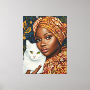Mooie vrouw met kat canvas afdruk