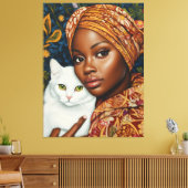 Mooie vrouw met kat canvas afdruk (Insitu (Woonkamer))