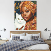 Mooie vrouw met kat canvas afdruk (Insitu (Slaapkamer))