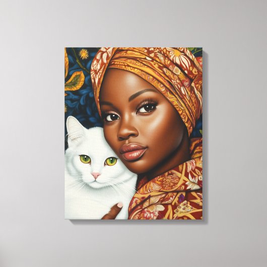 Mooie vrouw met kat canvas afdruk (Voorkant)
