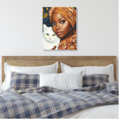 Mooie vrouw met kat canvas afdruk (Insitu (Slaapkamer))