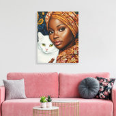 Mooie vrouw met kat canvas afdruk (Insitu (Woonkamer))