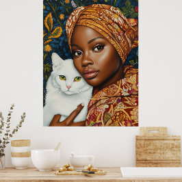 Mooie vrouw met kat poster