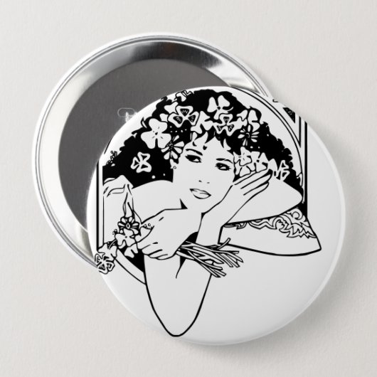 Mooie vrouw met kleren en schamstenen - ronde button 4,0 cm (Voorkant /achterkant)