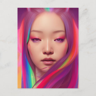Mooie vrouw met kleurrijk haar briefkaart