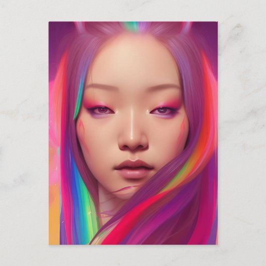 Mooie vrouw met kleurrijk haar briefkaart (Voorkant)