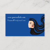 Mooie vrouw met lang haar en make-up blauw visitekaartje (Achterkant)