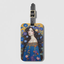 Mooie vrouw met ochtendglorie bagagelabel