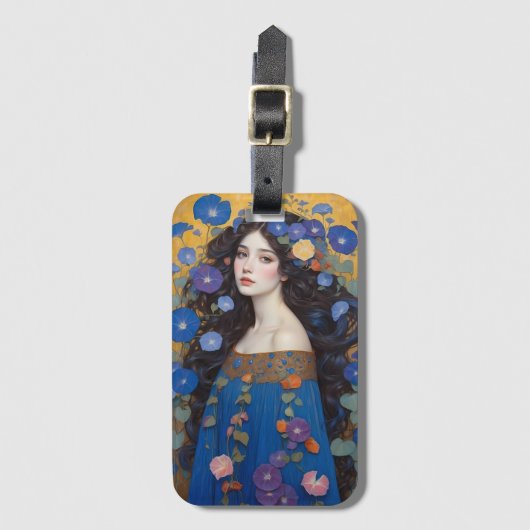 Mooie vrouw met ochtendglorie bagagelabel (Voorkant (verticaal))