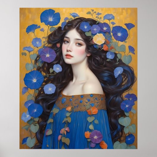 Mooie vrouw met ochtendglorie poster (Voorkant)