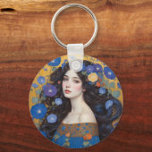 Mooie vrouw met ochtendglorie sleutelhanger (Achterkant)