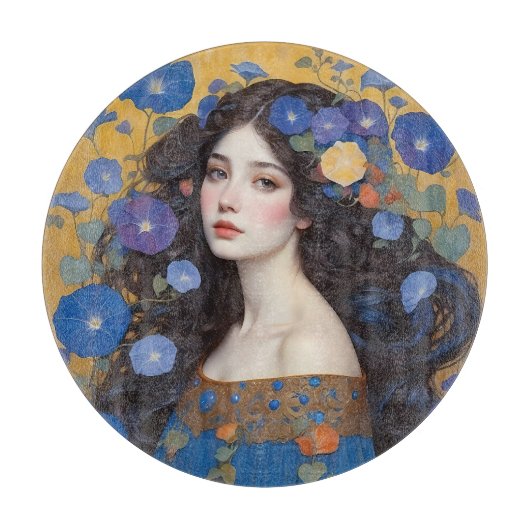 Mooie vrouw met ochtendglorie snijplank (Voorkant)