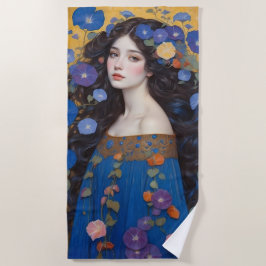 Mooie vrouw met ochtendglorie strandlaken