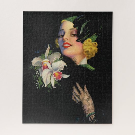 mooie vrouw met orchideeën legpuzzel (Verticaal)